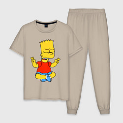 Пижама хлопковая мужская Барт Симпсон - сидит со скрещенными пальцами, цвет: миндальный