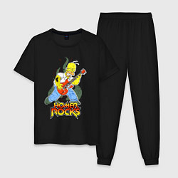 Пижама хлопковая мужская Гомер - рок гитарист, цвет: черный