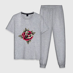 Пижама хлопковая мужская Бутон розы, цвет: меланж
