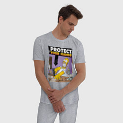 Пижама хлопковая мужская Гомер, защити свои руки!, цвет: меланж — фото 2