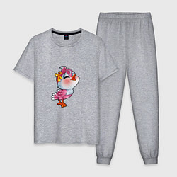 Пижама хлопковая мужская Пение розовой пташки, цвет: меланж