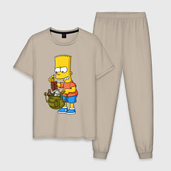 Пижама хлопковая мужская Барт Симпсон разбирает свой рюкзак, цвет: миндальный