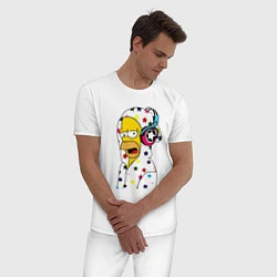 Пижама хлопковая мужская Гомер Симпсон в звёздном балахоне и в наушниках, цвет: белый — фото 2