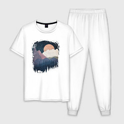 Пижама хлопковая мужская Бездорожье и горы, цвет: белый