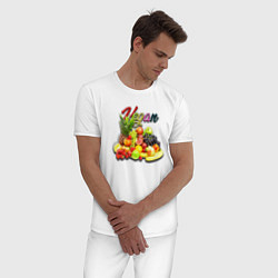 Пижама хлопковая мужская Фруктовый набор - Vegan, цвет: белый — фото 2