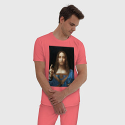Пижама хлопковая мужская Спаситель мира Леонардо Да Винчи около 1500, цвет: коралловый — фото 2