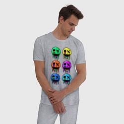 Пижама хлопковая мужская Шесть разноцветных смайликов - horror, цвет: меланж — фото 2