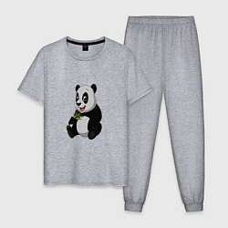 Пижама хлопковая мужская Панда ест бамбук, цвет: меланж