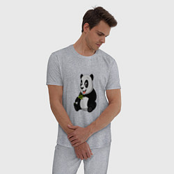 Пижама хлопковая мужская Панда ест бамбук, цвет: меланж — фото 2