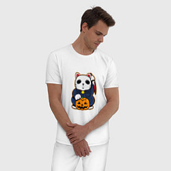 Пижама хлопковая мужская Cat Halloween, цвет: белый — фото 2