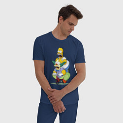 Пижама хлопковая мужская Гомер Симпсон и Клоун Красти едут на детском велос, цвет: тёмно-синий — фото 2