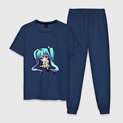 Пижама хлопковая мужская Чиби девочка, цвет: тёмно-синий