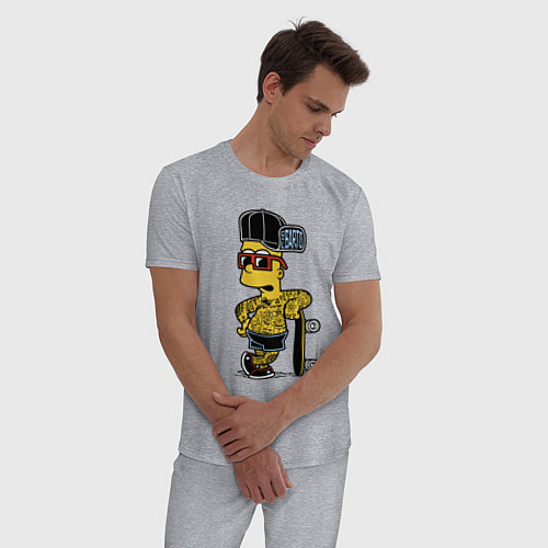 Мужская пижама Скейтер Барт Симпсон весь в татухах / Меланж – фото 3