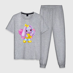 Пижама хлопковая мужская Фиолетовый зайчик с крылашками, цвет: меланж