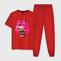 Пижама хлопковая мужская Девочка-гот, цвет: красный