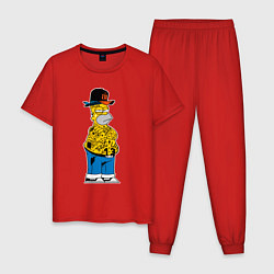 Пижама хлопковая мужская Гомер Симпсон - жизнь головореза - татуха, цвет: красный