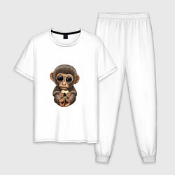 Пижама хлопковая мужская Футбол - Обезьянка, цвет: белый