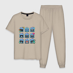 Пижама хлопковая мужская Значки на Эш Пины Бравл Старс Ash, цвет: миндальный