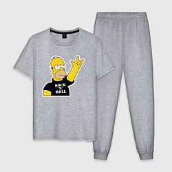 Пижама хлопковая мужская Гомер Симпсон - Rock n Roll, цвет: меланж