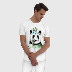 Пижама хлопковая мужская Прикольный панда жующий стебель бамбука, цвет: белый — фото 2