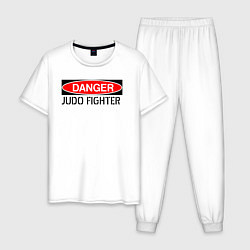 Пижама хлопковая мужская Опасность - дзюдоист, цвет: белый