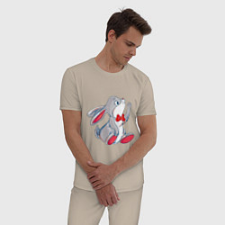 Пижама хлопковая мужская Заяц с бантиком, цвет: миндальный — фото 2