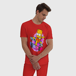 Пижама хлопковая мужская Барт Симпсон на скейтборде - Eat my shorts!, цвет: красный — фото 2