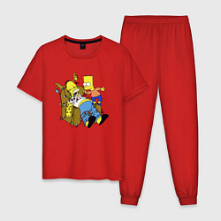 Пижама хлопковая мужская Барт Симпсон делает из папаши новогоднюю ёлку!, цвет: красный