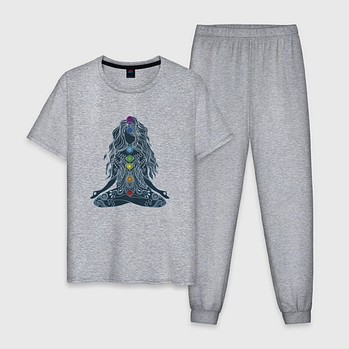 Мужская пижама Йога - чакры по цветам / Меланж – фото 1