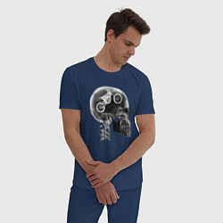 Пижама хлопковая мужская Рентген головы байкера, цвет: тёмно-синий — фото 2
