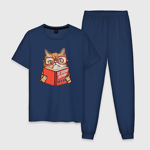 Мужская пижама Кот Шрёдингера с книгой / Тёмно-синий – фото 1