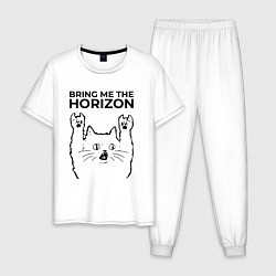 Пижама хлопковая мужская Bring Me the Horizon - rock cat, цвет: белый