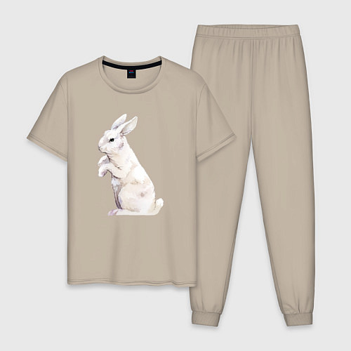 Мужская пижама Белый милый кролик / Миндальный – фото 1