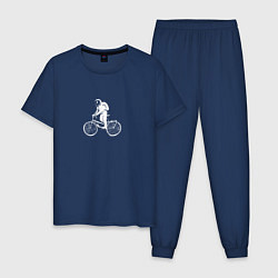 Пижама хлопковая мужская По космосу на велосипеде, цвет: тёмно-синий