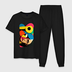 Пижама хлопковая мужская Поп-арт в стиле Пабло Пикассо, цвет: черный