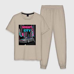 Пижама хлопковая мужская Toyota Soarer Night City, цвет: миндальный