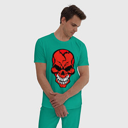 Пижама хлопковая мужская Красный злой череп, цвет: зеленый — фото 2