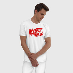 Пижама хлопковая мужская WOLF красный оскал, цвет: белый — фото 2
