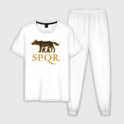 Пижама хлопковая мужская Капитолийская волчица SPQR, цвет: белый