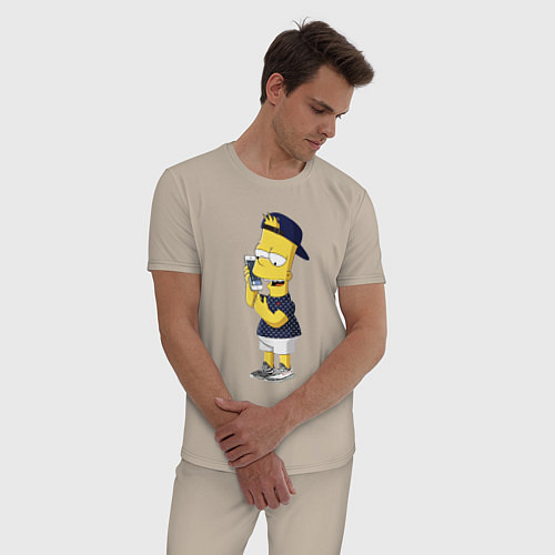 Мужская пижама Барт Симпсон болтает по мобильнику / Миндальный – фото 3