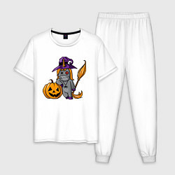 Пижама хлопковая мужская Единорог наряжен на Хэллоуин, цвет: белый
