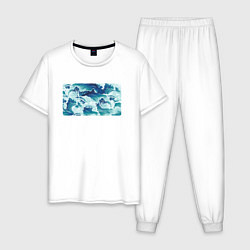 Пижама хлопковая мужская Штормовые морские волны, цвет: белый