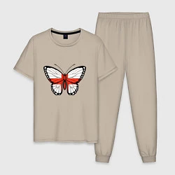 Пижама хлопковая мужская Бабочка - Англия, цвет: миндальный