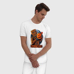 Пижама хлопковая мужская Кожаное лицо с тыквой, цвет: белый — фото 2