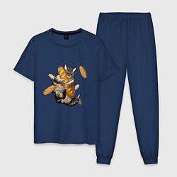 Пижама хлопковая мужская Котик и батон, цвет: тёмно-синий