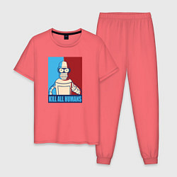 Пижама хлопковая мужская Bender Futurama, цвет: коралловый