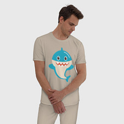 Пижама хлопковая мужская Милая акулa, цвет: миндальный — фото 2