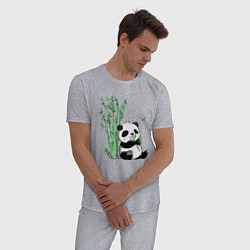 Пижама хлопковая мужская Панда бамбук и стрекоза, цвет: меланж — фото 2