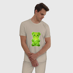 Пижама хлопковая мужская Желейный медведь зеленый, цвет: миндальный — фото 2
