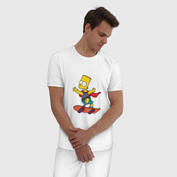 Пижама хлопковая мужская Барт Симпсон на скейте, цвет: белый — фото 2